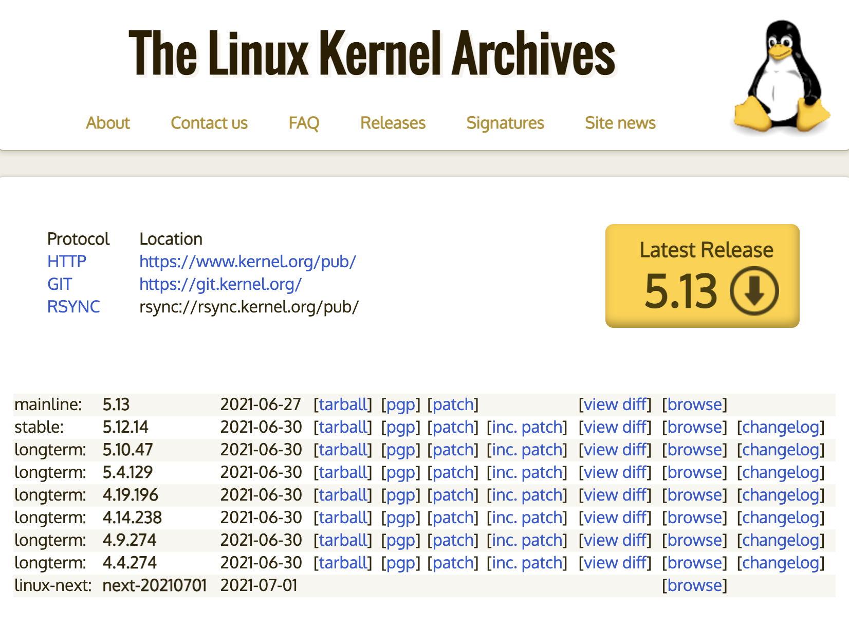Linux 内核官方页面