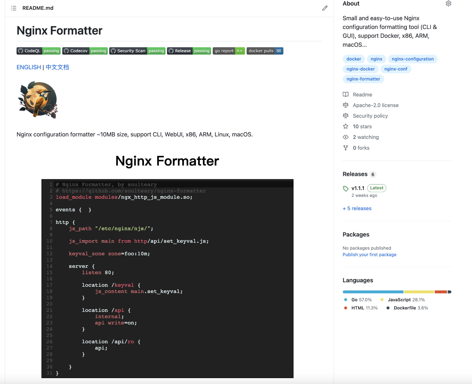 开源的 Nginx 配置格式化工具，Nginx Formatter