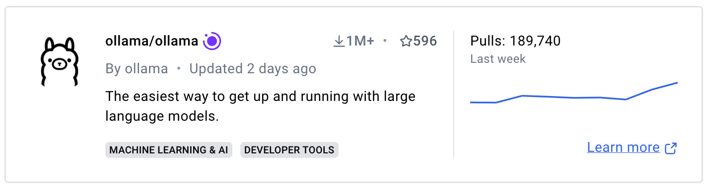 Ollama 的 DockerHub 有百万下载量