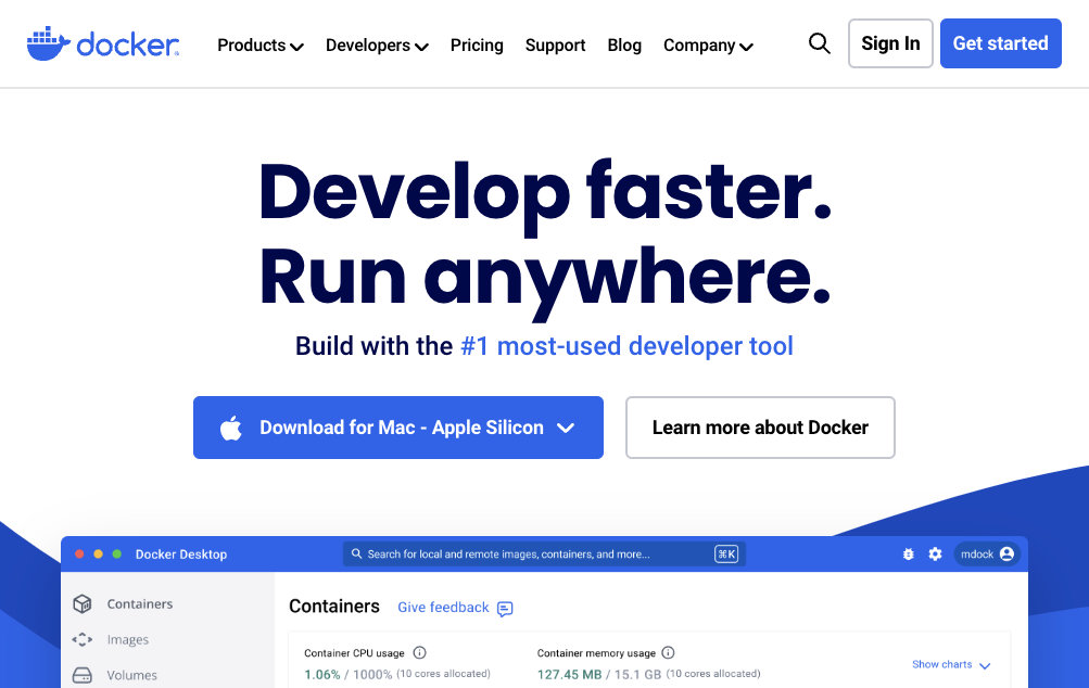 Docker, Develop faster, Run anywhere.